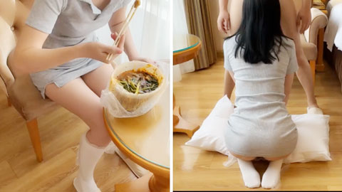 迷妹推荐--一碗麻辣烫引发的性爱，高颜值极品学生淫语强！